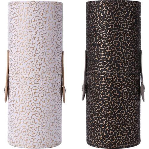 Elegant PU Leather Makeup Brush Holder Portable Travel Cosmetic Pens Storage Organizer Cup With Buckle