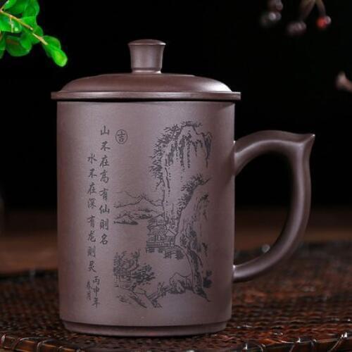 Hot sale Yixing Large Capacity Purple Clay Tea Cup With Cover 400ml Office Pure hand-kung fu Purple Teacup Free Shipping