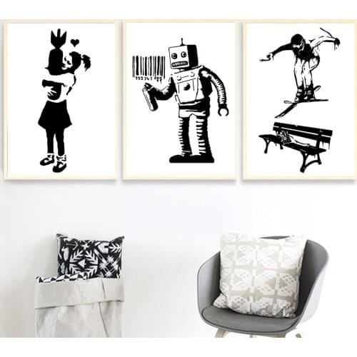 Banksy Graffiti Funny Minimalist Abstract Nordic Posters And Prints Wall Art Canvas Painting Wall Pictures For Living Room Decor