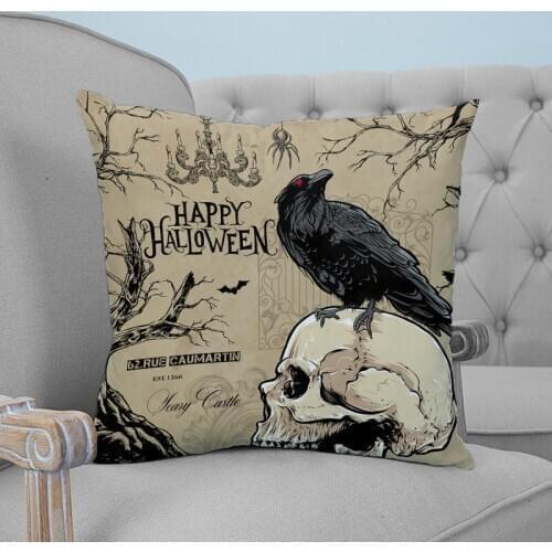 Halloween Skull Crow Bat Retro Printed Throw Pillow Case Plush fabric Pillowcase Home Decorative Pillow Hot