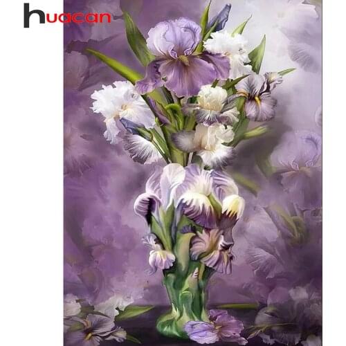 Huacan Diy Diamond Painting Iris Home Decor Full Square/round Diamond Embroidery Mosaic Flower Vase Diamond Art