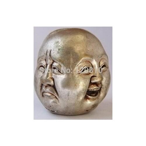 CHINESE OLD WHITE COPPER CARVED BUDDHA HEAD STATUE