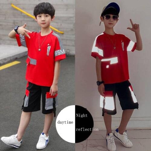Boys Clothing Sets New Children T-shirt Short Sleeve +Pants Set 2 Pcs Reflective Kids Baby Boys Clothes 6 8 10 11 12 14 Years