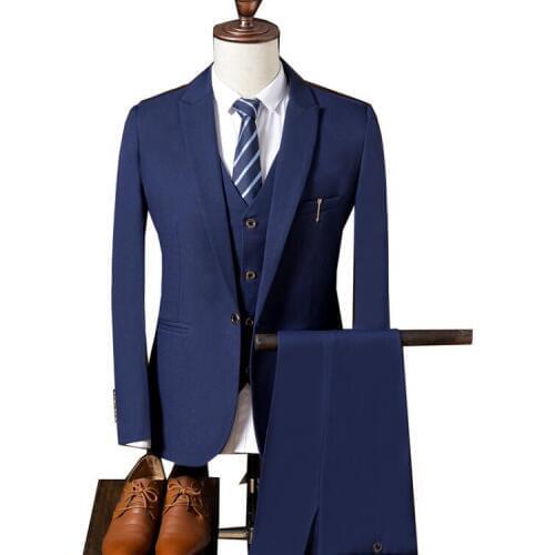 Jacket+Vest+Pants) ropa de hombre 2018 Mens fashion business wool suit Men casual high quality Single button wedding suits