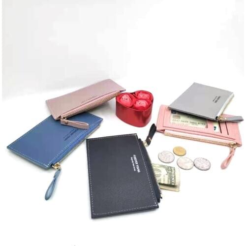 Men and women mini ID card holder business credit card holder PU leather ultra-thin bank card box storage bag wallet zipper