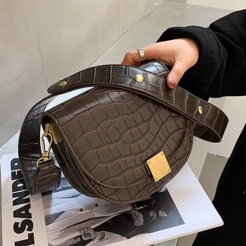 Fashion Stone Pattern PU Leather Saddle Bags for Women Designer Vintage Mini Shoulder Bag Branded Trending Handbags and Purses