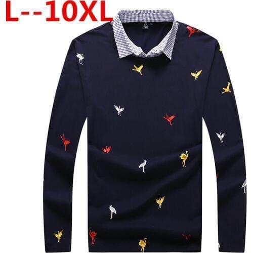10XL 8XL 6XL Men Polo Shirt Spring Autumn Long Sleeve Polos Shirt Mens Color Block Cotton Shirt Fashion Casual Top Shirts