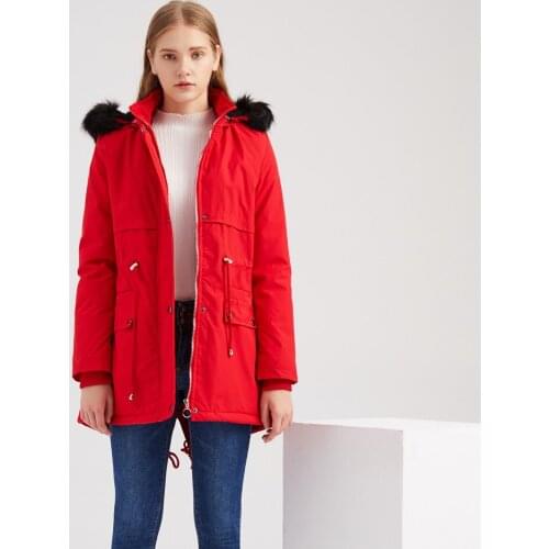 Autumn Winter Parkas Women Outerwear Fur Trim Collar Long Sleeve Fleece Jacket Thick Detachable Cap Warm Woman Coats TD997