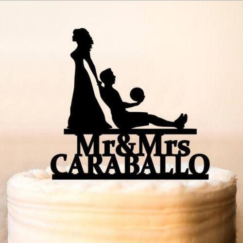 Personalized Soccer Wedding Cake Topper,Bride and Groom Silhouette Cake Topper, Mr and Mrs football players wedding Decor
