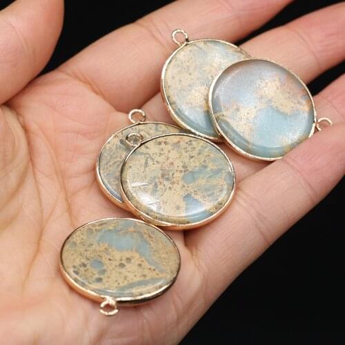 Natural Stone Gem Pendants Gold-plated Round Stone Crystal for Making DIY Necklace Earrings Girls Exquisite Gift