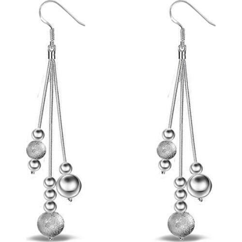 2020 Long Chain Tassels 925 Sterling Silver Personality Ball Drop Earrings For Women Temperament Wedding Fashion Jewelry Gifts