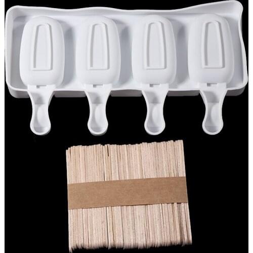 4 Cavity Silicone Ice Cream Mold Popsicle Maker Ice Lolly Baking Frozen Mould Tray DIY Homemade Dessert Popsicle Mold