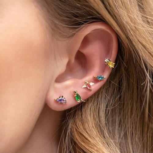 Cute Mini Inlaid Zircon Dinosaur Stud Earrings For Women Girls Fashion Simple Crystal Animal Shaped Ear Jewelry Party Gifts