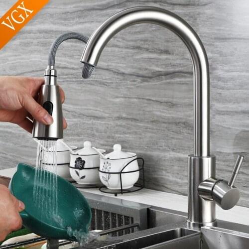VGX Kitchen Faucet, Sink Tap with Pull Down Sprayer, 360° Hot&Cold Water Mixer, Basin Taps S.s 304 Brushed Matt Black F608-201