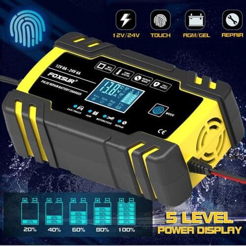 DUTRIEUX12V-24V 8A Full Automatic Car Battery Charger Power Pulse Repair Chargers Wet Dry Lead Acid Battery-chargers Digital LCD