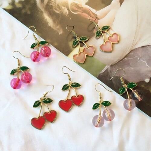New Fashion Cute Little Fresh Love Cherry Earrings for Women Enamel Cherry Drop Earrings Girls Charm Jewelry Gifts