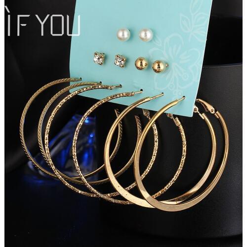 IF YOU 6 Pairs/Set Fashion Gold Color Silver Color Punk Crystal Stud Earrings Set For Women 2017 NEW Brinco Costume Jewelry