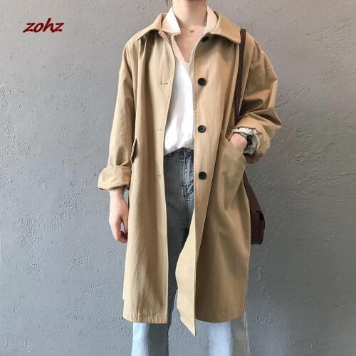 Women New Autumn Solid Long Trench Coat Casual Loose Lapel Single Breasted Windbreaker Jacket Fashion Long Sleeve Thin Outerwear