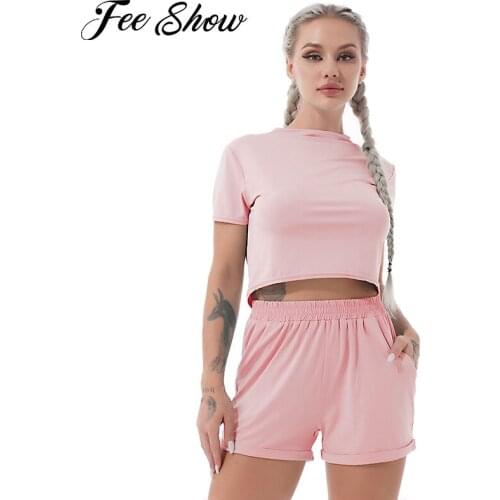 Two Pieces Running Set Women Sportswear Casual Summer Sports Suit Gym Workout Cropped T-shirt and Shorts Fitness Suit Tracksuits