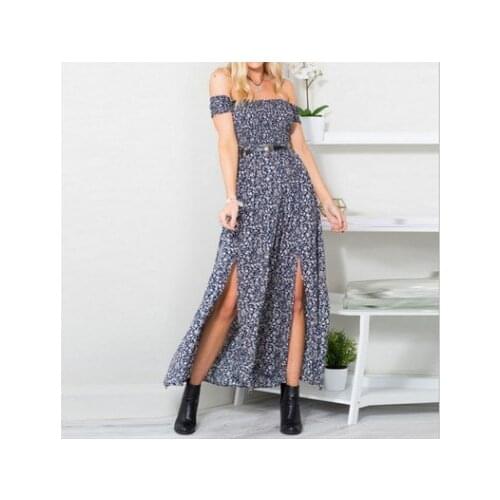 2021 Summer Print Slim Long Shirt Dress Women Off The Shoulder Split Party Dress Autumn Short Sleeve Maxi Dress vestido de mujer