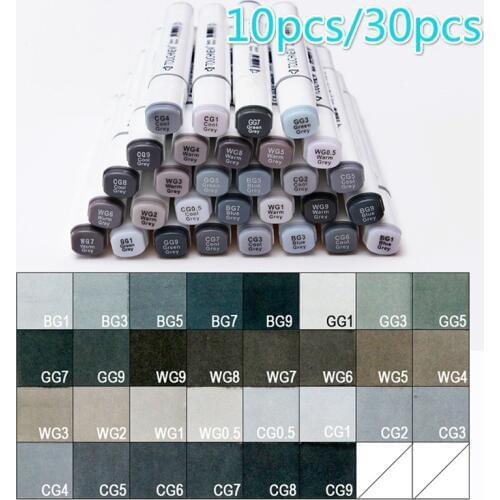 10/30 Colors Grayscale Art Marker Pen Double-Ended Sketch Markers Alcohol Based Ink Neutral Gray Tones Art Supplies