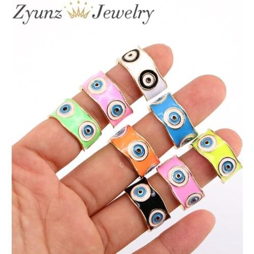 10PCS, Women Ring Round Evil Eye Open Cuff Enamel Lady Finger Ring Wedding Engagement Adjustable Gold Color Pink White Blue Neon