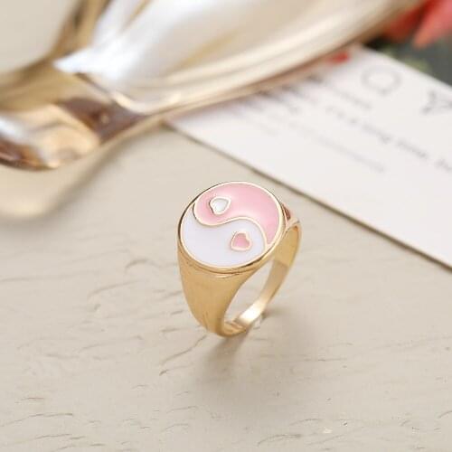 2021 Fashion Multicolor Heart Geometric Rings for Women Girls New Design Bagua Yin Yang Tai Chi Rings Korean Party Jewelry Gift