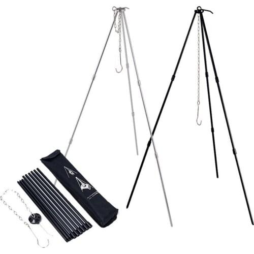 3-Section Outdoor Campfire Tripod Camping Supply Portable Hanging Pot Picnic Barbecue Bracket Aluminum Alloy Tripod for Camping