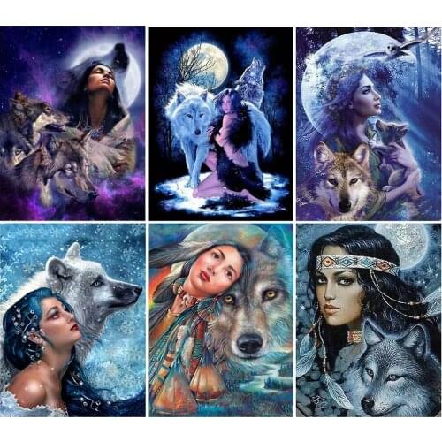 5D Diy Diamond Painting Embroidery Wolf Cross Stitch Kit Full Drill Square Round Rhinestones Animal Mosaic Woman Home Decor Gift