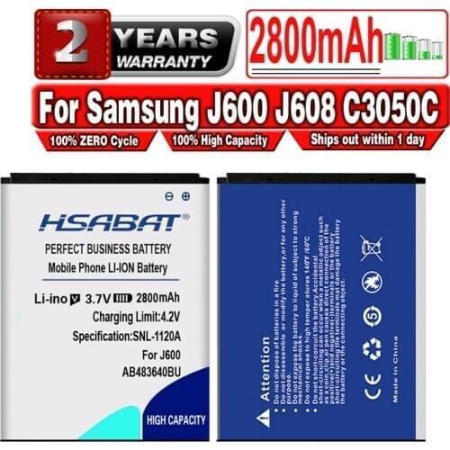 HSABAT AB483640BU 2800mAh Battery for samsung J600 J608 C3050C S7350C F619 C3050 E740 E748 F110 F118 G618 L600 L608 B3210 M519