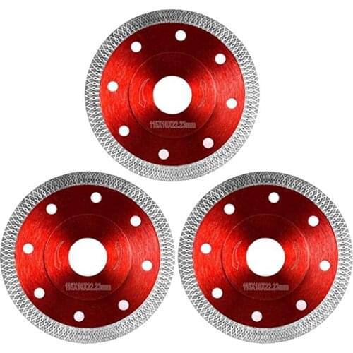 Diamond Saw Blade for Cutting Porcelain Tiles Granite Marble Ceramics Works with Tile Saw and Angle Grinder, 3 Pack, Red