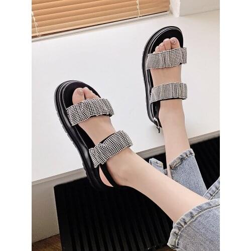 Sandals Women 2021 New Summer Outer Wear Fashion Trend Lady Rhinestone Thick-soled Sponge Cake Slope with Sandals