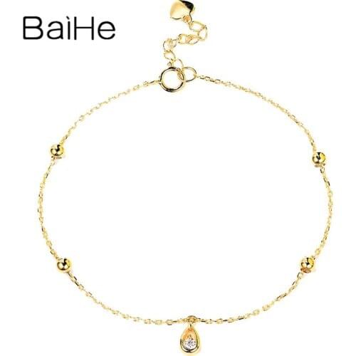 BAIHE Solid 18K White/Yellow/Rose Gold 0.04ct H/SI Round Natural Diamonds Fine Jewelry Engagement Drop type Bracelet for Women