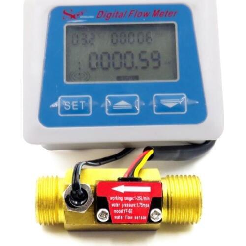 Digital LCD display Water flow sensor meter flowmeter totameter Temperature time record With G1/2 flow sensor