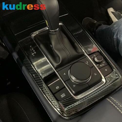 For Mazda CX30 CX-30 2020 2021 2022 Stainless Steel Carbon Fiber Gear Shift Panel Cover Trim Car Interior Accessories 2pcs