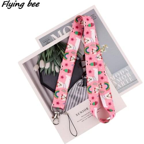 Flyingbee Pink Kawaii Alpaca Creative Lanyard Badge ID Lanyards Mobile Phone Rope Key Lanyard Neck Straps Accessories X1935