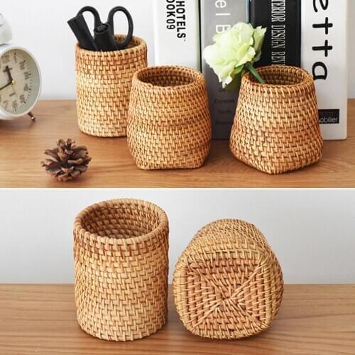Rattan Storage Baskets Chopsticks Spoons Dinner Knives Forks Tableware Tube Multifunction Pen Sundries Home Organizer Box