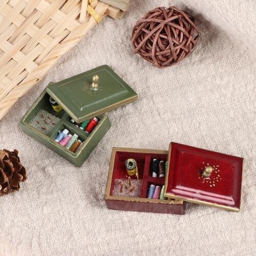 Dollhouse Wood 1/12 Doll House Furniture Sewing Box Scale Miniature Vintage Decor Accessories Toy Gift