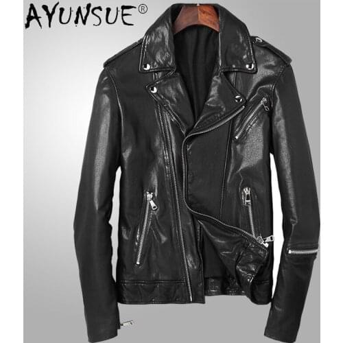 AYUNSUE Genuine Sheepskin Leather Jackets Mens Clothes Vintage Leather Jacket Spring Autumn Casual Jaqueta Masculina SQQ317
