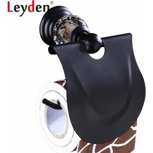 Leyden Crystal Black Toilet Paper Holder Wall Mounted ORB Finish Roll Holder Rack Toilet Tissue Holder Bathroom Accessories
