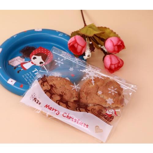 Hot Arrival Happiness Christmas Style Cookies Bags 100pcs/lot Festival Gift Candy Snack Packing Pouches 10x10+3cm Plastic Bags