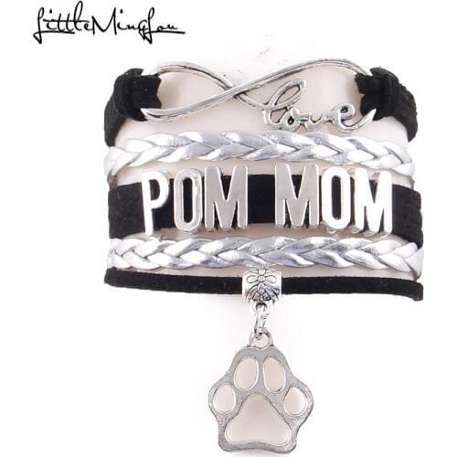 Little Minglou POM MOM bracelet dog paw charm leather wrap bracelets & bangles for women jewelry Drop Shipping