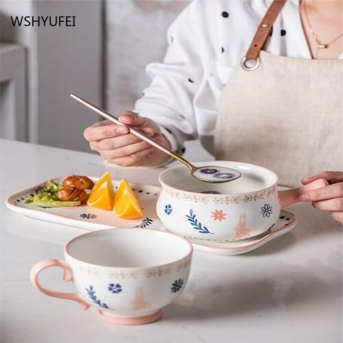 Cute ceramic tableware food smooth and delicate breakfast set exquisite small fresh home oatmeal milk cup dessert salad plate