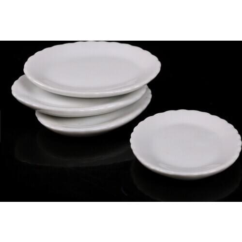 1PCS Dollhouse Miniature White Ceramics Dish Plate Doll House Kitchen Furniture Toys Creative Gift for Children Kids