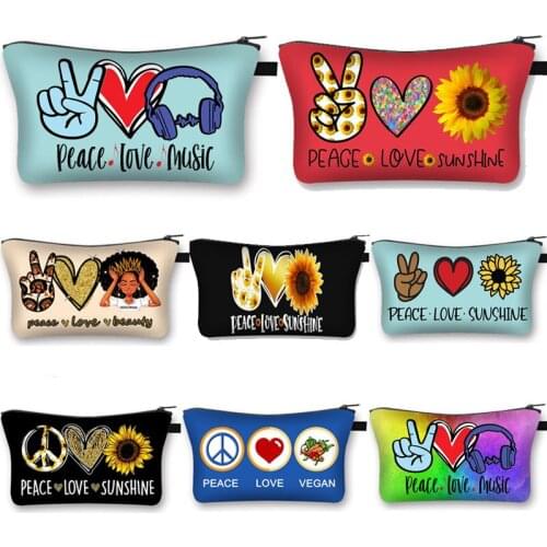 Peace & Love Scissorhands Cosmetic Bag Women Makeup Bags Lovely Dog Flower Ladies Lipstick Holder Bag Gift