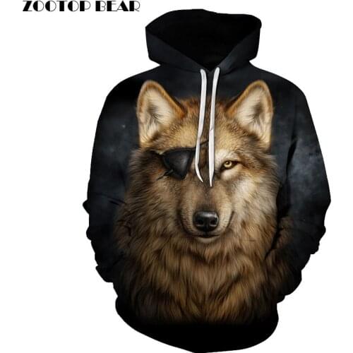 One Eyed Wolf Hoodies 3D Men Sweatshirts Cool Pullover Animal Hoodie Fashion Tracksuits Autumn Winter Male Outwear Boy Hoodie