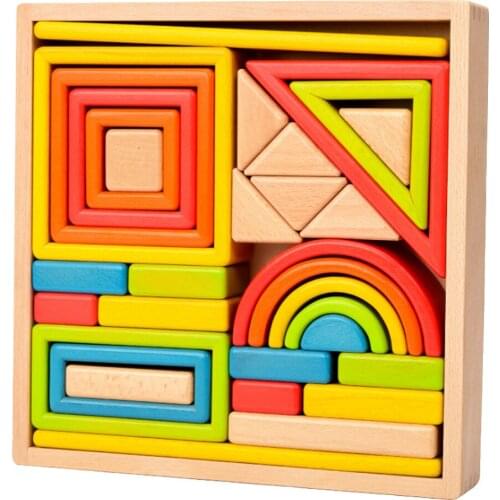 Childrens Wooden Toys Set Up Building Toy Kids Rainbow Various Shapes Jigsaw Wooden Blocks Gift Educational Building Block Toys