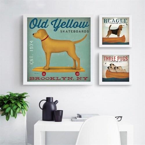 Canvas Wall Art Retro Dogs Animals Painting Vintage Posters and Prints Black Dog Wall Decor Living Room Decoration Cuadros