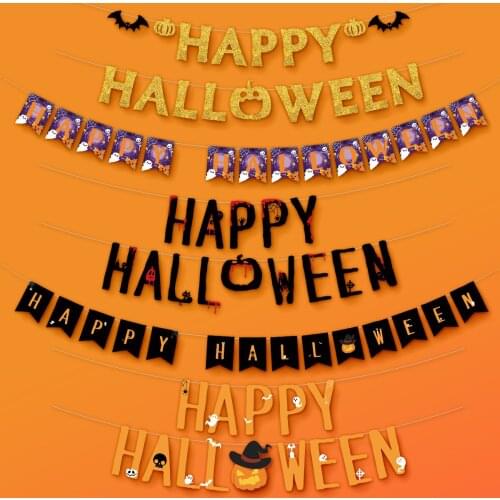 2021 Halloween New Celebration Pull Flag "happy Halloween" Letter Pull Flag Party Decoration Props Pumpkin Head Pull Flag