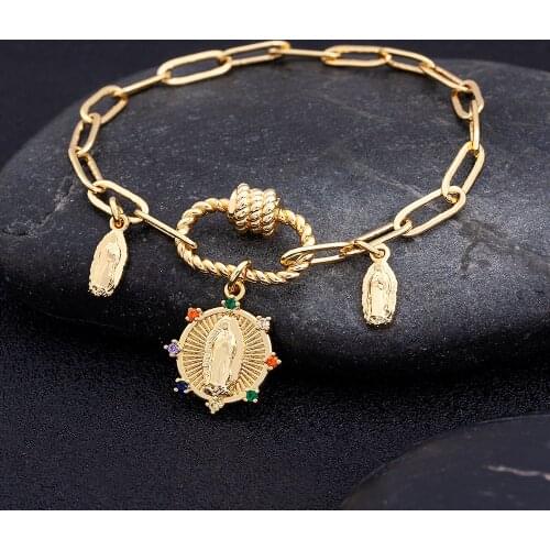 New Arrival Virgin Mary Pendant Chain Bracelet Colorful Crystal Fashion Pendant Catholic Jewelry Fine Party Anniversary Gifts